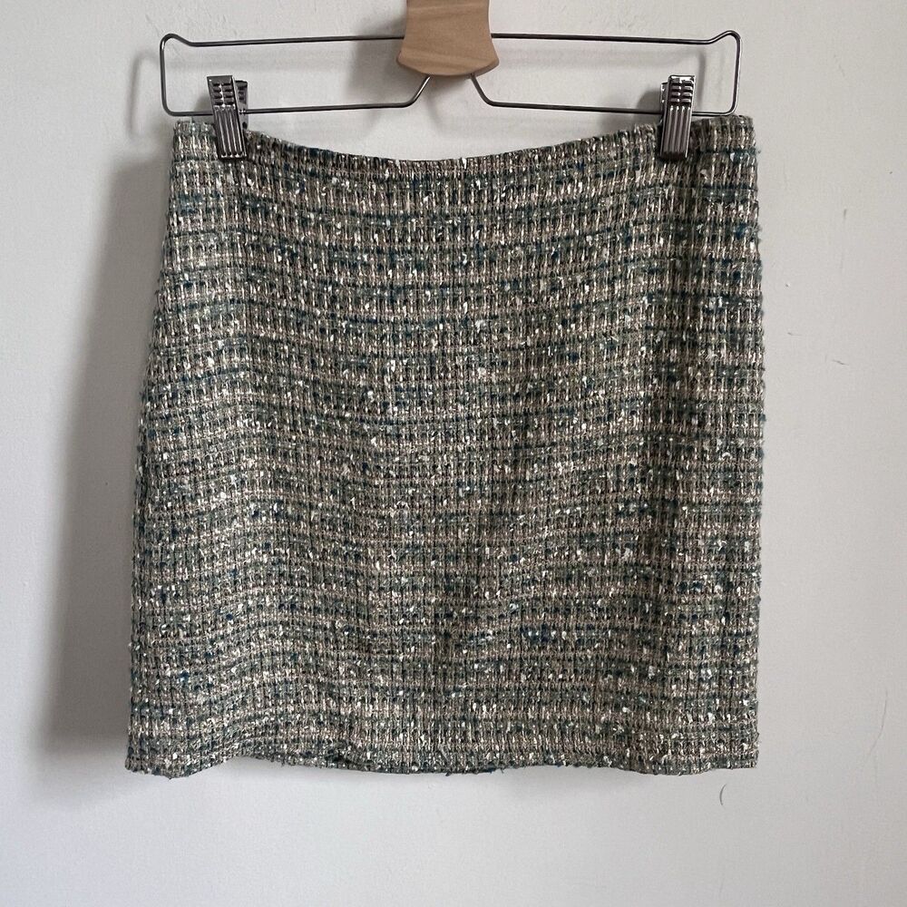 Ann Taylor Womens Straight Skirt Blue Beige Tweed Above Knee Lined Zip 10